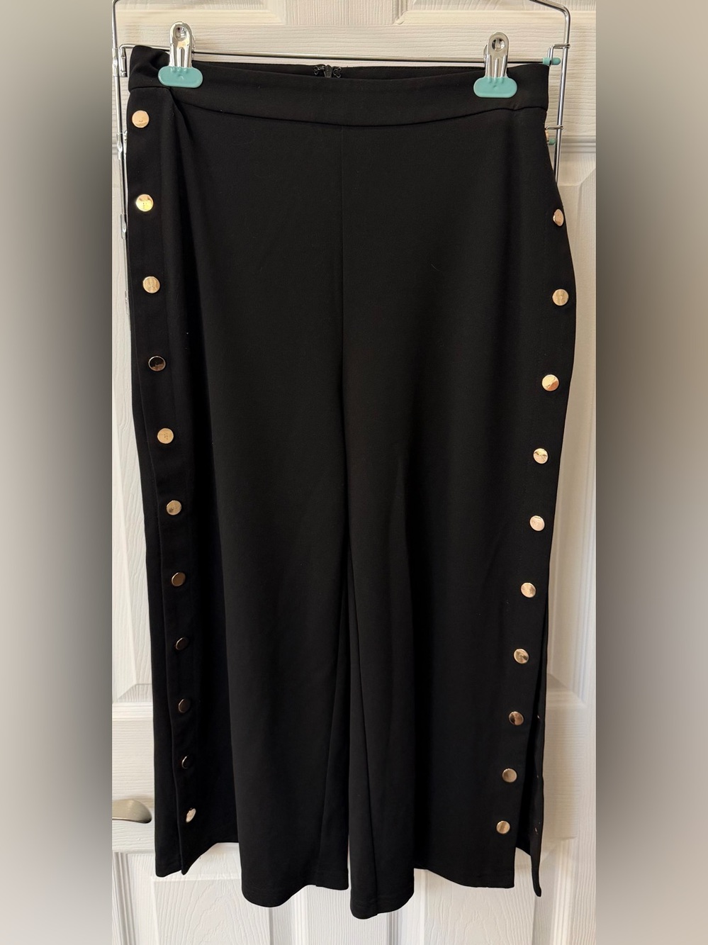 Forever 21 Black Wide-Leg Track Pants with Gold Buttons